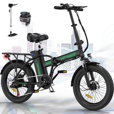 HITWAY 20 pulgadas Bicicleta Eléctrica Negro Verde 250W 36V 11.2Ah MTB Fat Bike Plegable Eléctrica