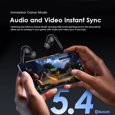 oraimo SpaceBuds – Écouteurs Bluetooth sans fil avec réduction de bruit hybride 50dB, Bluetooth 5.4, autonomie 40h, LEDs et mode Smart Chat