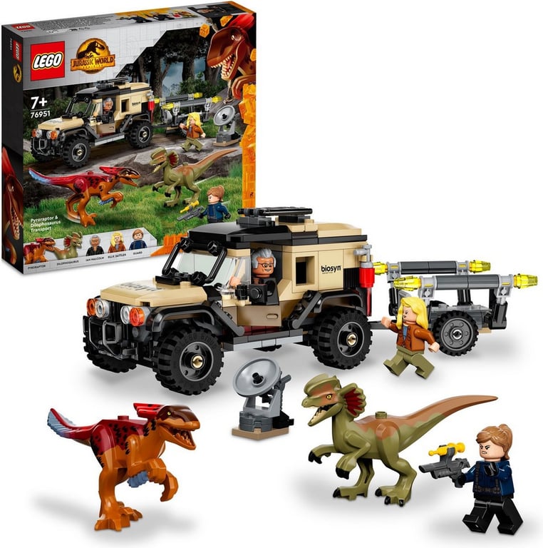 LEGO Jurassic World 76951 - Pyroraptor, Dilophosaurus et Fuoristrada avec Laboratoire et Gabbia - Neuf