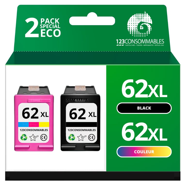 Pack 2 Cartouches compatibles HP 62 Neuf