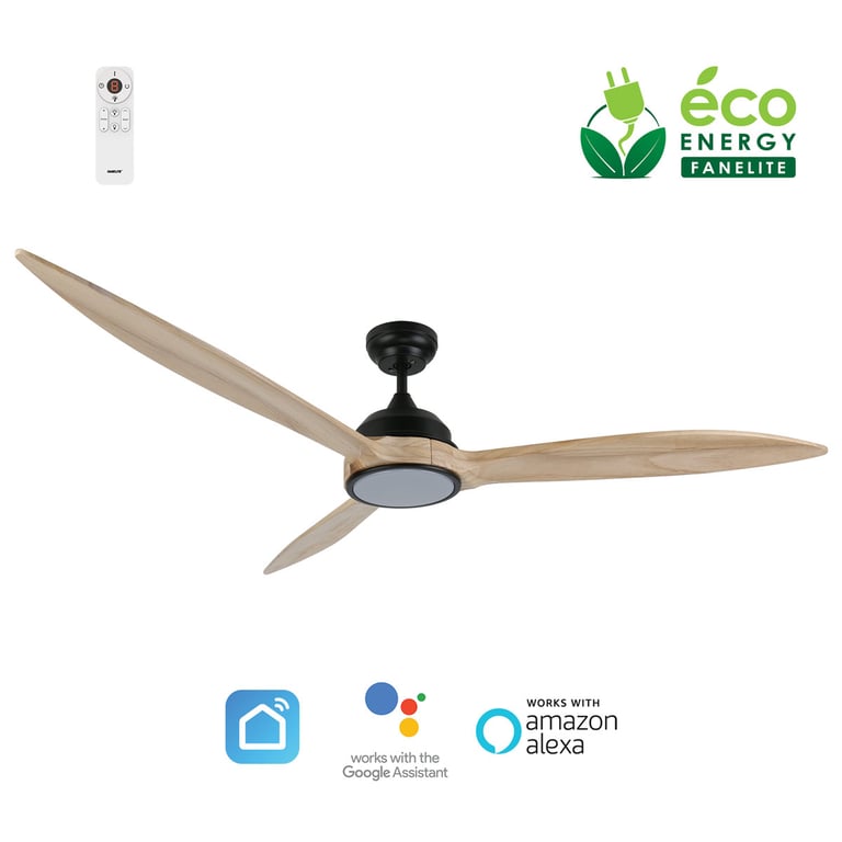 Fanelite Ventilateur de plafond 164 cm et bois MOOREA Moteur DC Lumière LED dimmable 3 couleurs Wifi Neuf