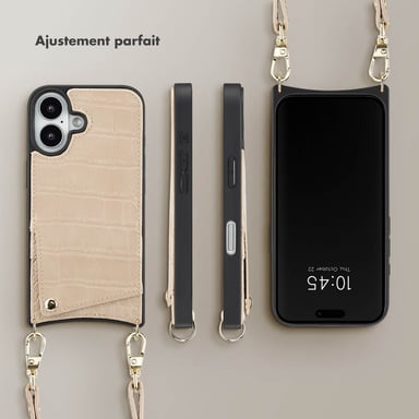 Selencia Coque de télephone Nova Croco avec cordon et porte-cartes pour Apple iPhone 16 - Beige