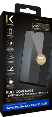 Protector de pantalla de cristal templado premium para Samsung Galaxy A30/A50 2019, Negro
