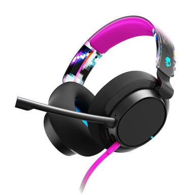 Auriculares Skullcandy Slyr Pro Multiplatform Wired Gaming Headset en negro y rosa para una experiencia de juego envolvente