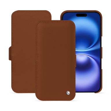 Housse cuir Apple iPhone 16 -  - Marron - Cuir lisse