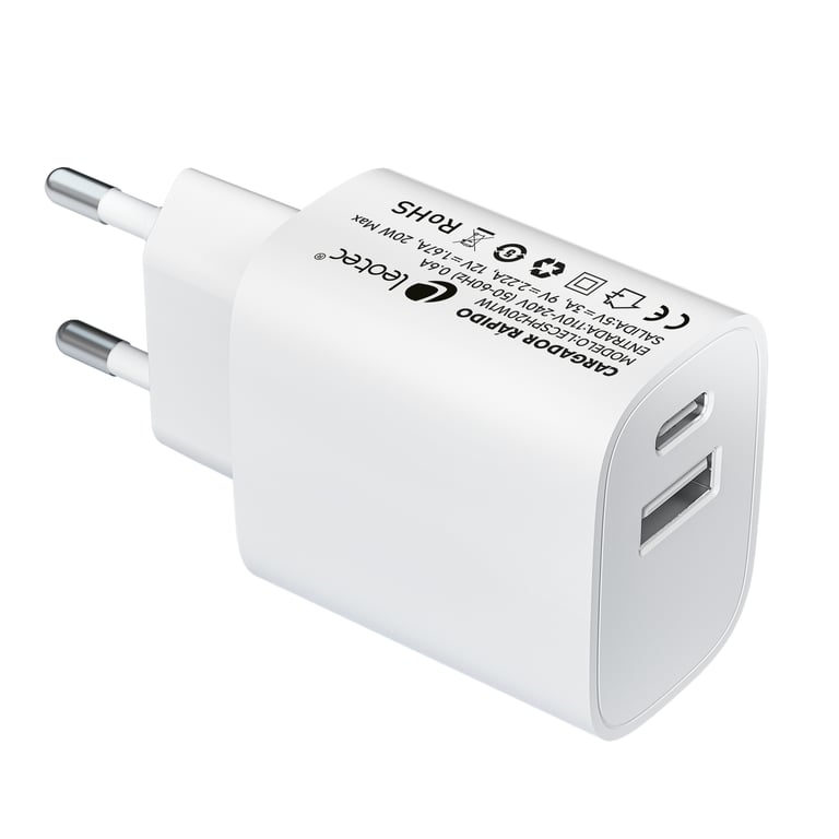 Leotec Cargador 20W 1xUSB-C PD + 1x USB-A Blanco - Nuevo