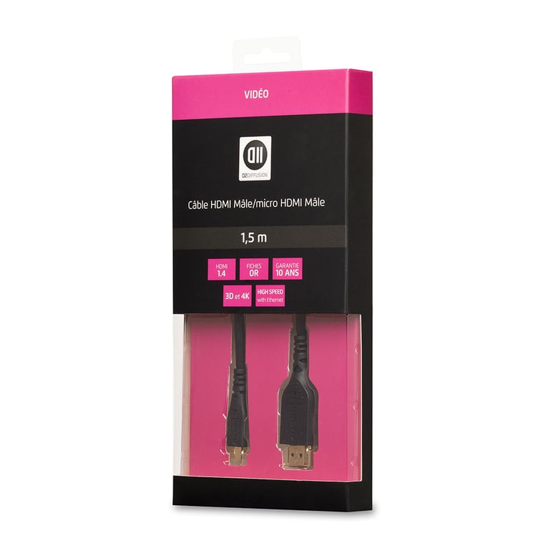 D2 Diffusion Câble Hdmi 1.4 M/micro Hdmi M 1.50 M Câble Noir Connecteur