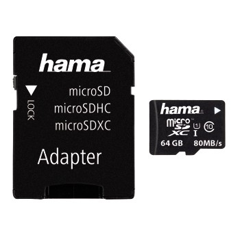 MicroSDXC 64 GB clase 10 UHS-I 80 MB/s + adaptador/móvil