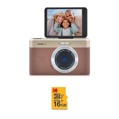 Kodak Pixpro C1 Appareil Photo Compact 13MP BSI CMOS, Zoom 4x, Écran LCD 2.8'', Flash LED, Batterie – Marron + Carte microSDHC 16 Go Class 10