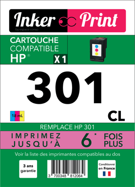 Cartouche d'encre recyclée compatible avec HP 301 XL (Couleur)