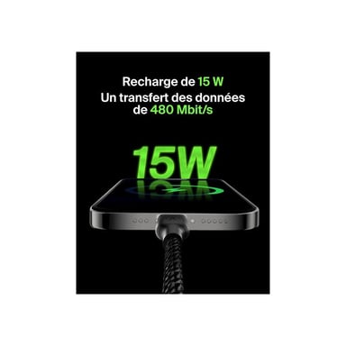 Câble à gaine tressée USB-C vers USB-A BOOST?CHARGE™ (1 m) Noir