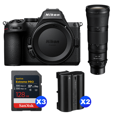 Appareil photo hybride Nikon Z5 II + 180-600mm f/5.6-6.3 VR + 3 SanDisk 128GB Extreme PRO UHS-II + 2 Nikon EN-EL15c + Ebook ''20 astuces pour des images qui claquent''