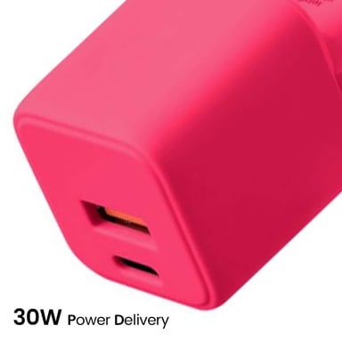 Chargeur GaN Secteur Double Port USB 18W QC et USB-C 30W PD Rouge