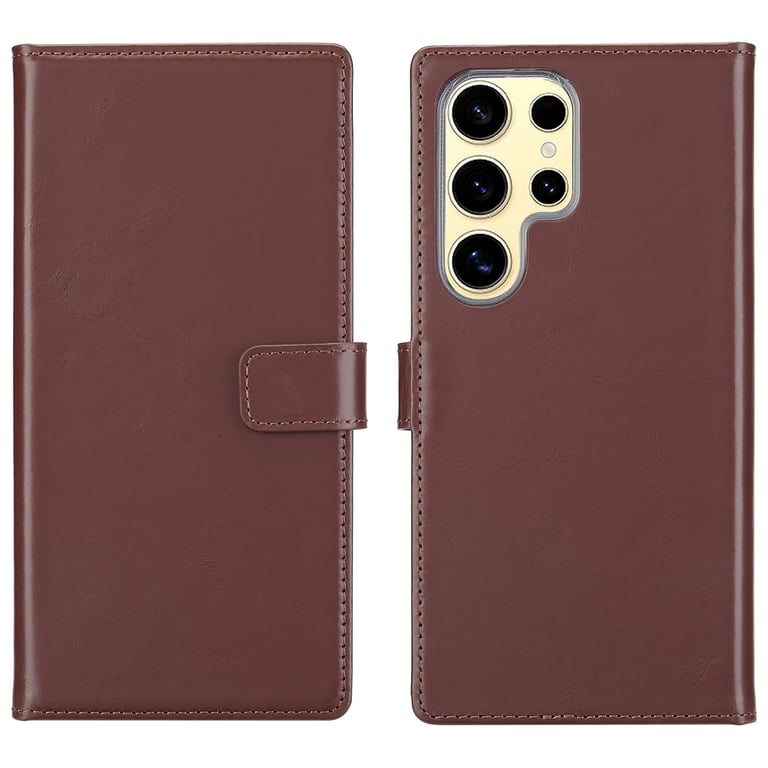 Selencia Étui portefeuille en cuir véritable pour Samsung Galaxy S25 Ultra - Marron foncé - Neuf