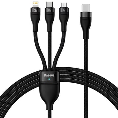 Baseus Flash Series 2 3 en 1 cable de carga rápida - USB-C a USB-C / Lightning / Micro-USB - 100 vatios - 1,5 metros - Negro