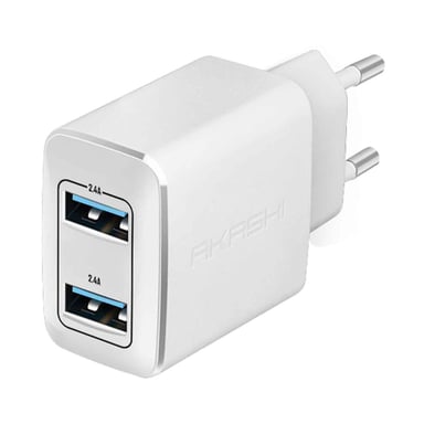 Cargador de red Akashi 2.4A 2xUSB Blanco