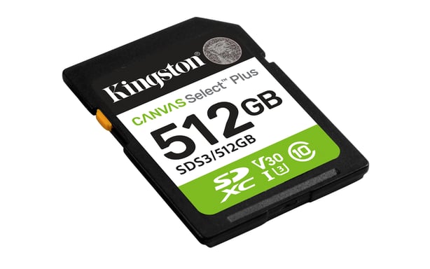 Kingston Technology 512 GB SDXC Canvas Select Plus Gen3 150 MB/s C10 UHS-I U3 V30