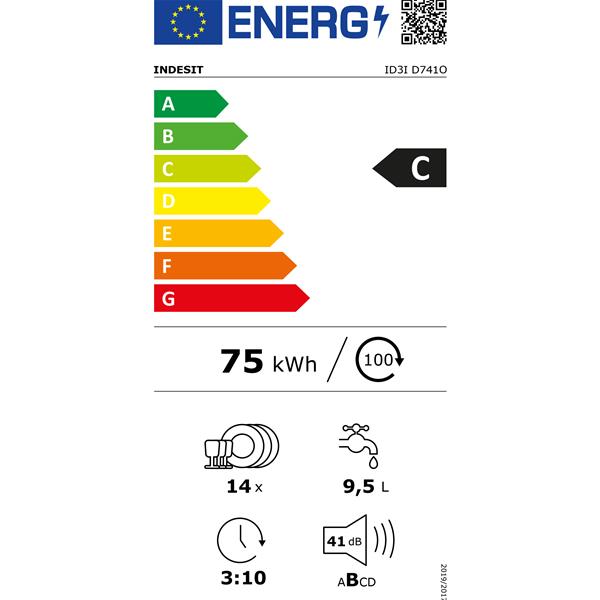Lave-Vaisselle Tout Intégrable Indesit ID3ID741O – 14 Couverts, 41 dB, 9 Programmes - vue 7