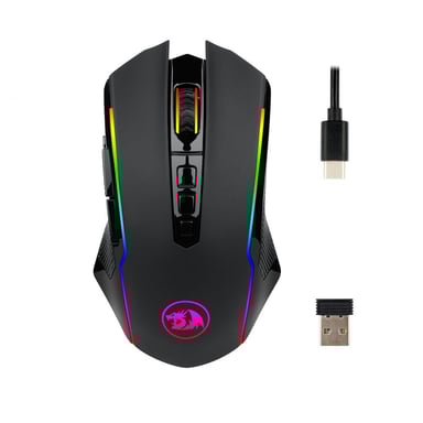 Redragon M910-KS RANGER LITE Ratón Gaming RGB 2.4G Inalámbrico/Cableado de Doble Modo 8000 DPI con Botones de Disparo Rápido - Negro