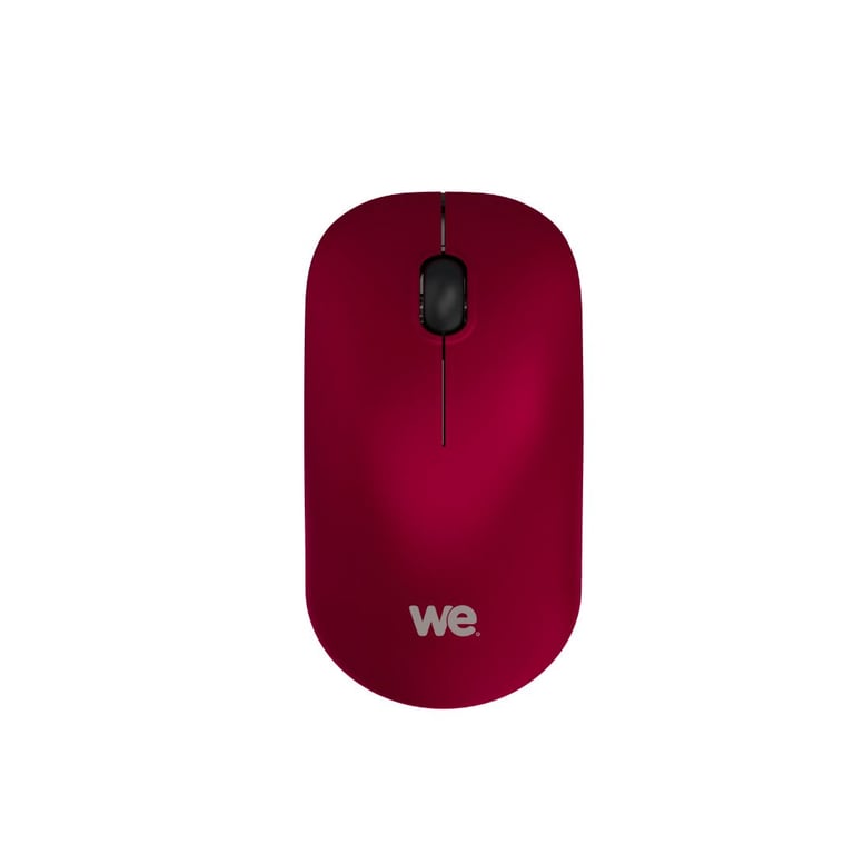 Souris sans fil optique WE - Nano Dongle USB - connexion 2.4 GHz - 1200 DPI, touché doux ,pile AA incluse, couleur rouge - Neuf