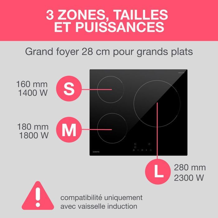 Table de cuisson induction OCEANIC 3 foyers L60 x P52 cm OCEATI3Z7B - vue 4