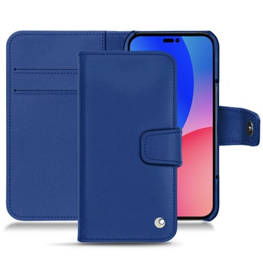 Funda de piel Apple iPhone 14 Pro Max - Solapa billetera - Azul - Piel lisa