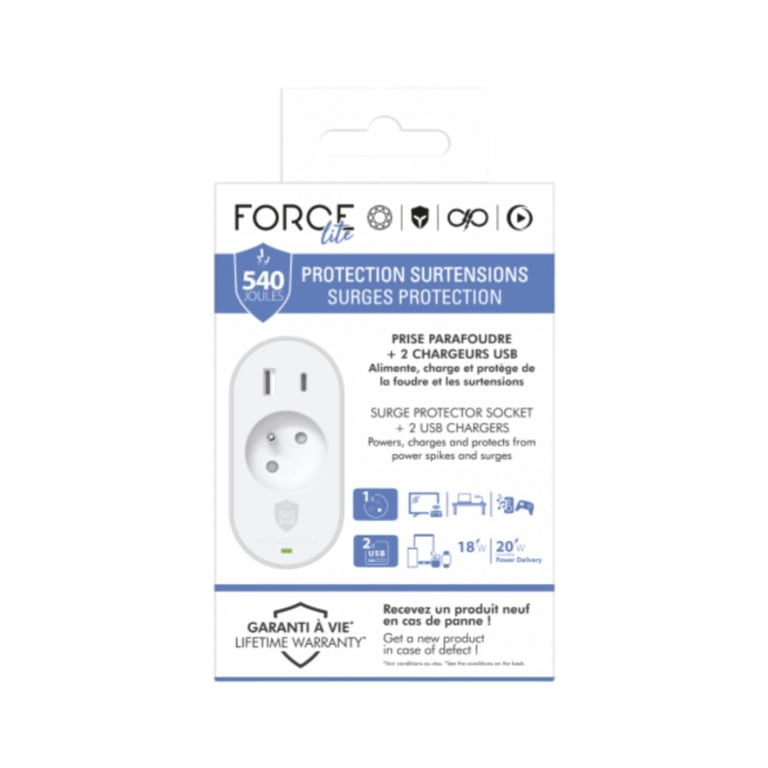 Parafoudre Prise GSchuko Type F avec 2 Ports USB AUSB C PD Neuf - vue 2