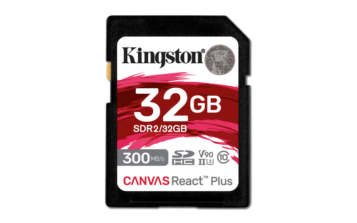 Kingston Technology 32GB Canvas React Plus SDHC UHS-II 300R/260W U3 V90 for Full HD/4K/8K - Neuf