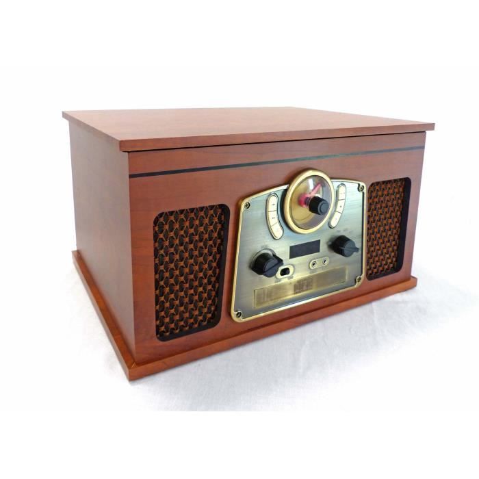 INOVALLEY RETRO10E BTH N Chaîne Hi fi rétro Connectivité bluetooth USB Vinyles CD K7 audio Radio FM Aux In Bois vieilli - vue 3