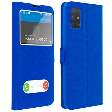 Housse pour Samsung Galaxy A71 Protection Double Fenêtre Fonction Support Bleu