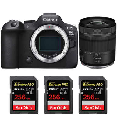 Appareil photo hybride Canon EOS R6 Mark II + RF 15-30mm f/4.5-6.3 IS STM + 3 SanDisk 256GB Extreme PRO UHS-II + Ebook ''20 astuces pour des images qui claquent''