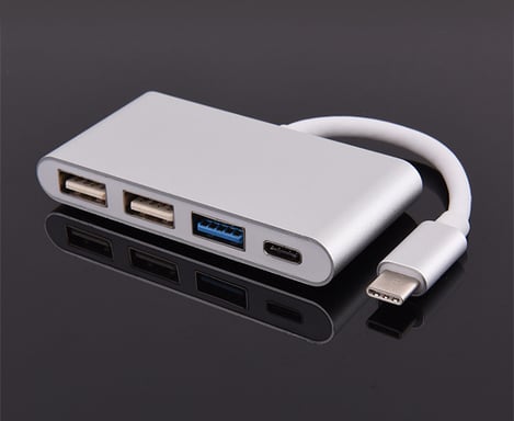 Multi Adaptateur 4 en 1 Type C pour Smartphone Hub 2 ports USB 2.0 1 Port USB 3.0 (ARGENT)