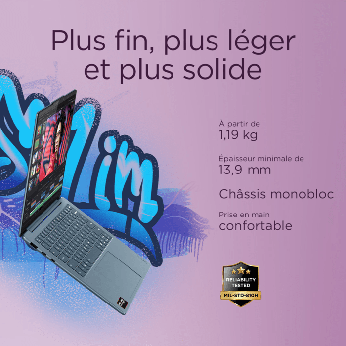 PC Portable LENOVO Yoga Slim 7 14AKP10 Windows 11 14 OLED Ryzen 7 AI 350 Copilot+ RAM SSD AZERTY - vue 4
