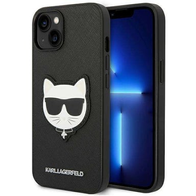 Funda Karl Lagerfeld para iPhone 14 Plus 6.7'' rígida negra Saffiano Choupette Head Patch