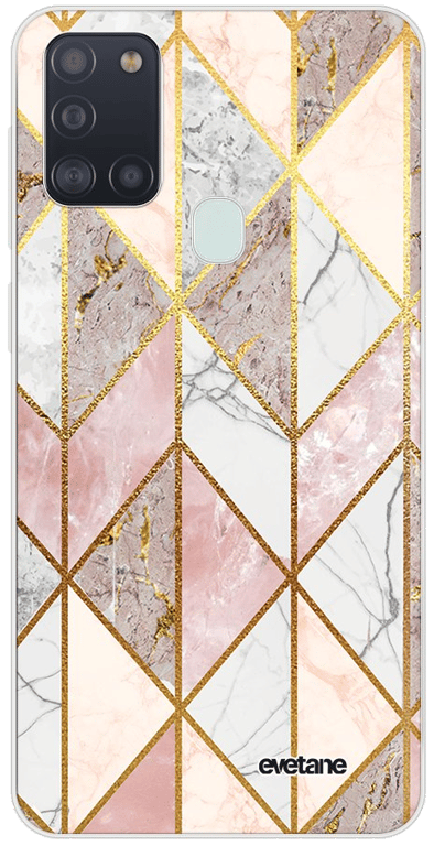 Evetane Coque Samsung Galaxy A21S souple transparente Motif Marbre Rose Losange