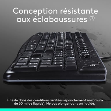 Logitech K120 Corded Keyboard teclado USB ratón incluido AZERTY Francés Negro