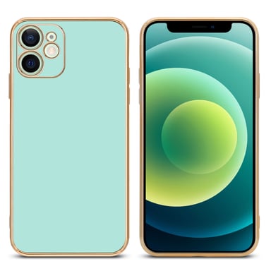 Funda para Apple iPhone 12 en Verde Menta Brillante - Cubierta protectora dorada Funda de silicona TPU flexible con protección para la cámara.