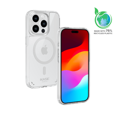 Guscio magnetico invisibile antibatterico realizzato con il 75% di plastica riciclata per Apple iPhone 15 Pro, trasparente
