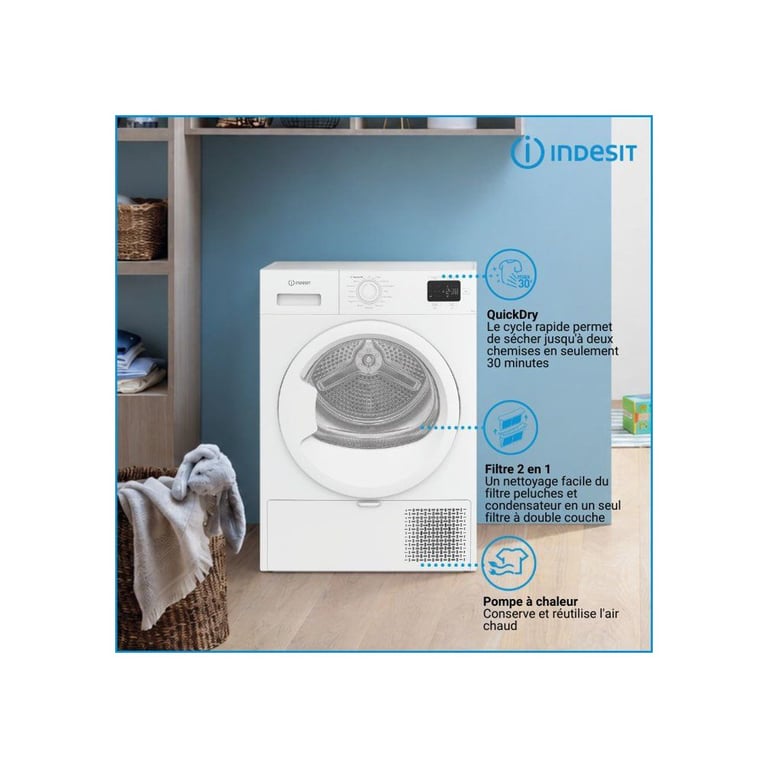 Sèche linge pompe à chaleur INDESIT CYSD83DWWFRX 8 kg Induction L60cm Classe D - vue 4