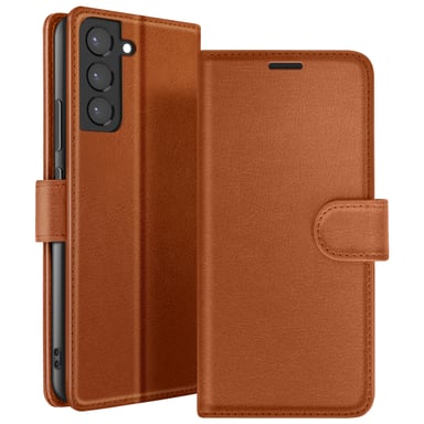 Zanaé Funda tipo cartera para Samsung Galaxy S22 Plus con soporte y lengüeta Marrón
