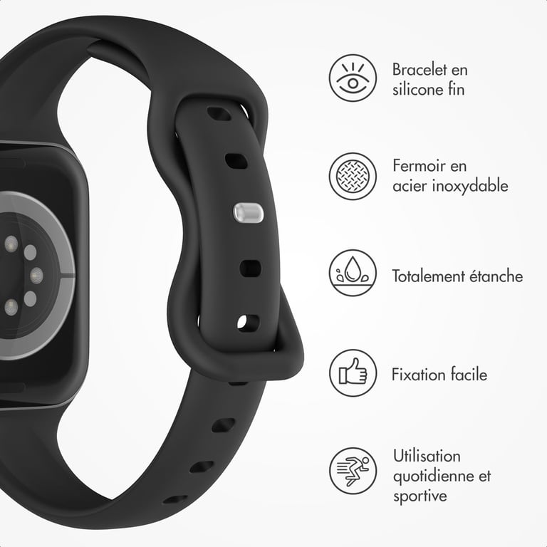 imoshion Bracelet slim en silicone pour Apple Watch | 38/40/41/42 mm - Noir - Neuf