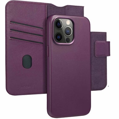 Accezz Étui de téléphone portefeuille en cuir 2-en-1 avec MagSafe pour Apple iPhone 15 Pro Max - Heath Purple