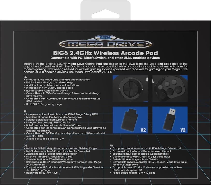 Retro Bit BIG6 2.4 GHz SEGA Mega Drive Wireless Arcade Controller Pad for SEGA Mega Drive OriginalMini Switch PC & Mac - vue 3