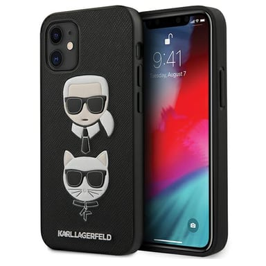 Funda Karl Lagerfeld para iPhone 12 mini 5.4'' negro Saffiano Iconic Karl&Choupette Head