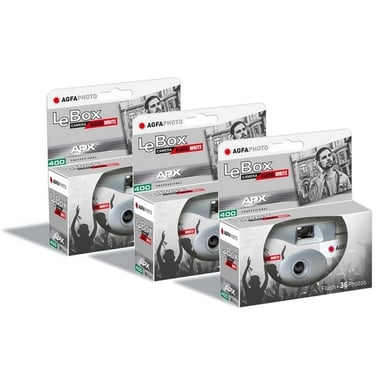 AGFA PHOTO PACK 3 x 601026 - Appareil Photo Jetable LeBox Black&White, 27 Photos, Objectif Optique 31 mm - Gris
