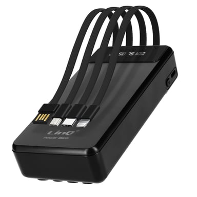Batería reserva LinQ 25800mAh 4en1 Cable extraíble y salida USB compacta Negro