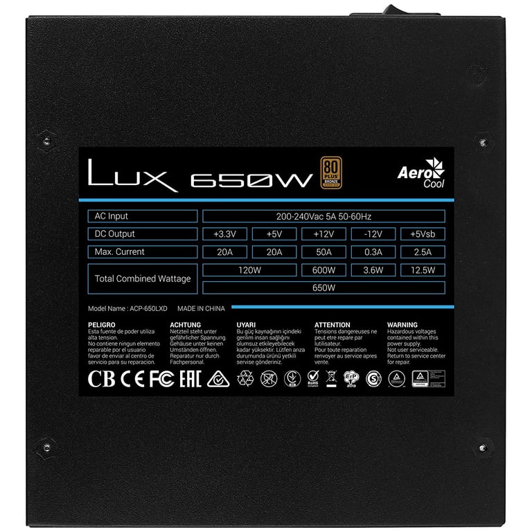 Aerocool LUX Alimentation 80Plus efficacité supérieure à 88% Neuf - vue 3