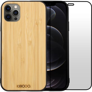 Coque iPhone 12 Pro Max Bois Bambou & TPU - Verre Trempé 9D Offert - Légère & Résistante - Protection Élégante pour Votre Téléphone