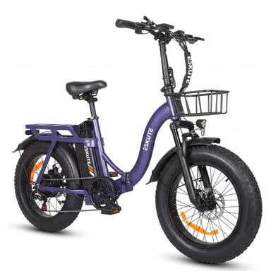 Bicicletta elettrica pieghevole ESKUTE D202 con cestino anteriore, batteria 48V 20.8Ah - Viola