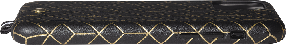 Coffret coque en Cuir embossé St Germain Noire avec bandoulière dorée amovible pour iPhone 11 Pro Artefakt